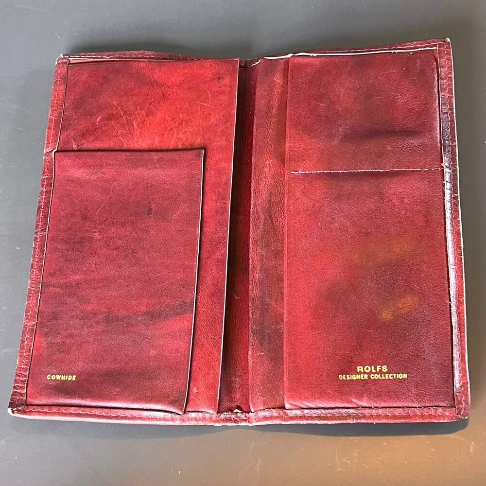 Vintage ROLFS Cowhide Leather Wallet Burgundy Oxblood Long Organizer Western